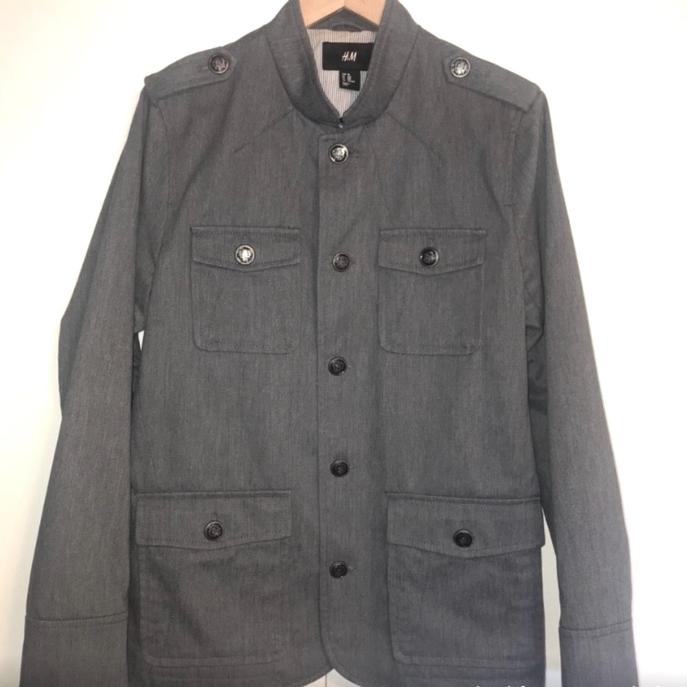 H&M Mens Military Field Safari Style Gray Jacket Coat 38 40 Medium